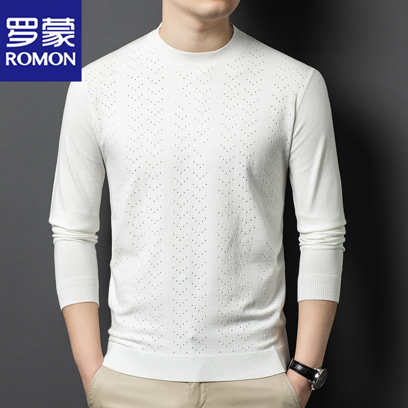 罗蒙2026半高领毛衣男士春秋新款薄款长袖t恤针织百搭休闲打底衫