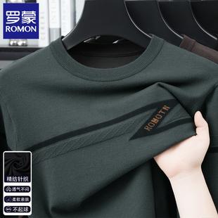 罗蒙高端春秋季薄款针织衫男士圆领长袖T恤毛衣中青年休闲上衣服