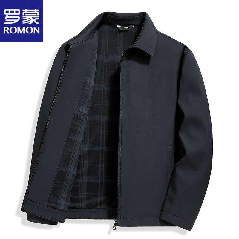 罗蒙夹克男装春秋季外套新款中青年茄克衫翻领公务员休闲爸爸上衣