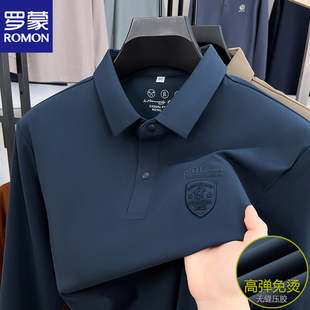 罗蒙2026春季新款高级感长袖t恤男士磨毛翻领商务休闲Polo衫上衣