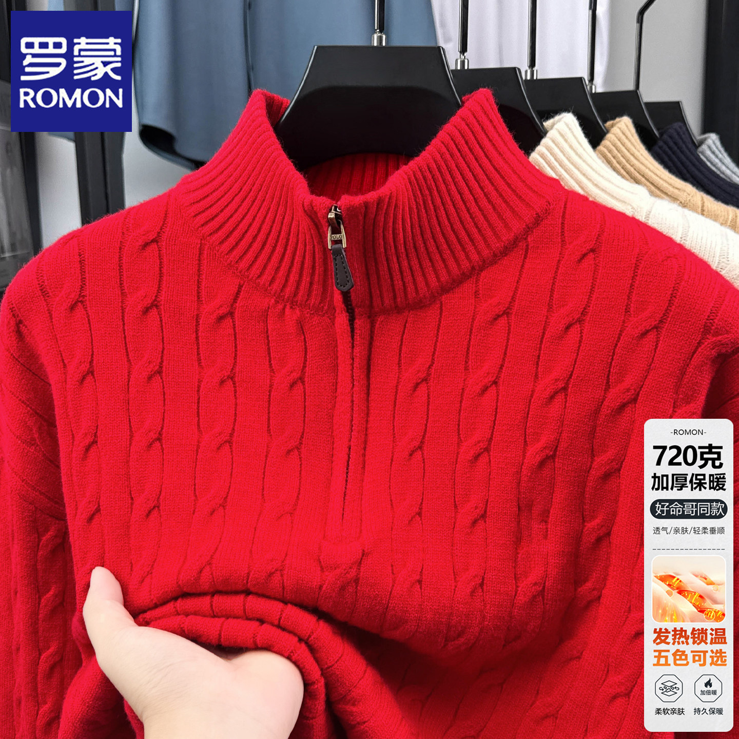 罗蒙2025冬季加厚男士保暖毛衣男