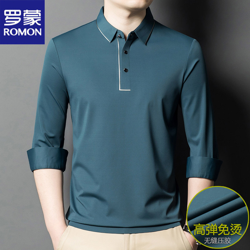 罗蒙春秋季男士长袖t恤薄款翻领宽松休闲polo衫中年爸爸装体恤衫