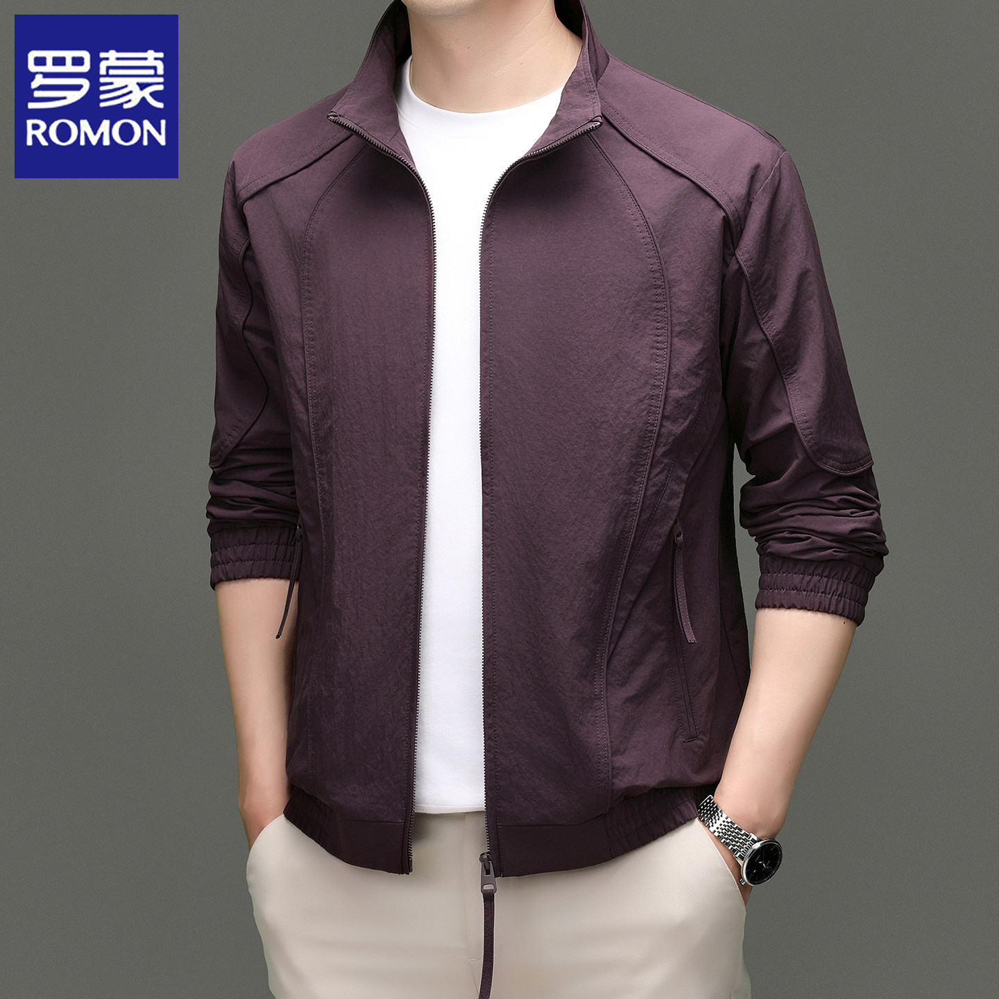 罗蒙2026新款休闲夹克男士外套春秋季立领休闲户外衣服男装冲锋衣