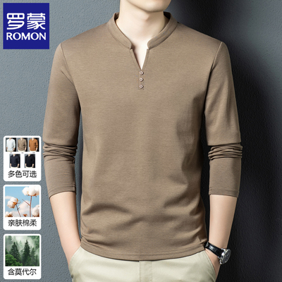 罗蒙春秋季立领长袖T恤男上衣服