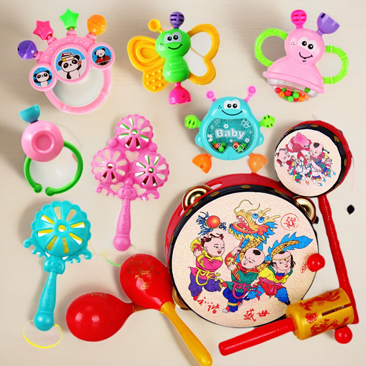 婴儿玩具0-1岁婴儿摇铃6-12个月新生儿宝宝手摇铃拨浪鼓床挂玩具