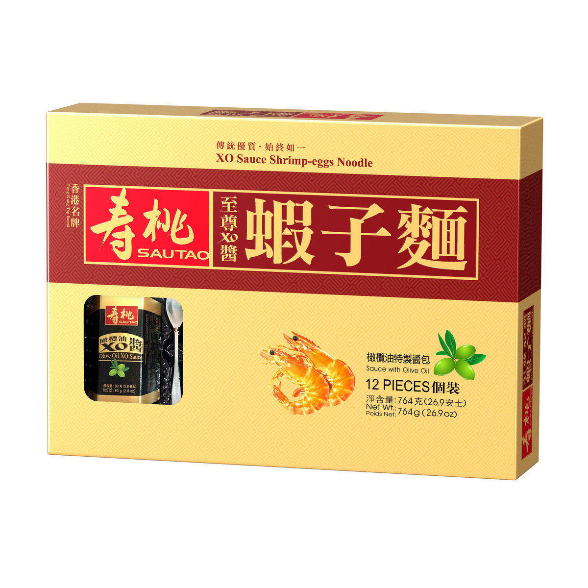 香港进口寿桃牌寿桃至尊XO酱虾子面礼盒 (12个装)