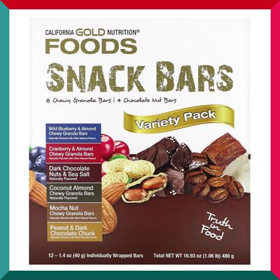 CALIFORNIA GOLD NUTRITION - 能量棒12条6种味道椰子杏仁燕麦棒
