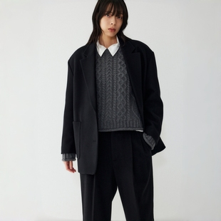 女通勤保暖条纹休闲西装 宽松剪裁羊毛夹克 外套 TOMBOY STUDIO