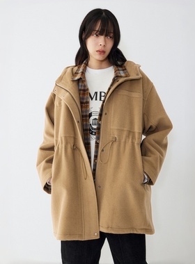 STUDIO TOMBOY 羊毛羊绒混纺卫衣 女工装风连帽冬季保暖休闲外套