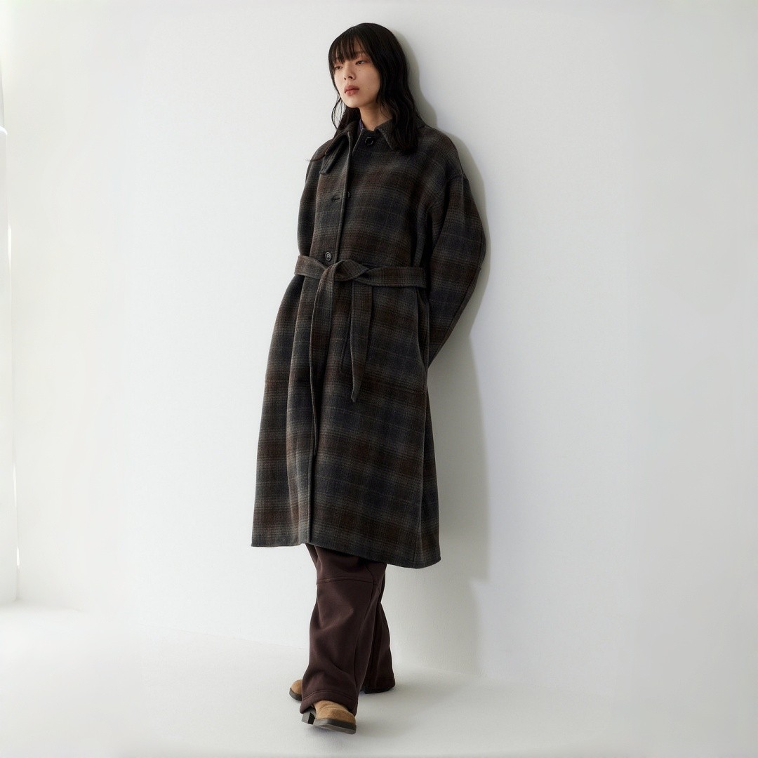 STUDIO TOMBOY 2025 秋冬格纹手工大衣 羊毛混纺宽松长款外套