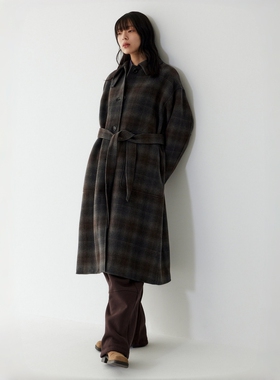 STUDIO TOMBOY 2025 秋冬格纹手工大衣 羊毛混纺宽松长款外套