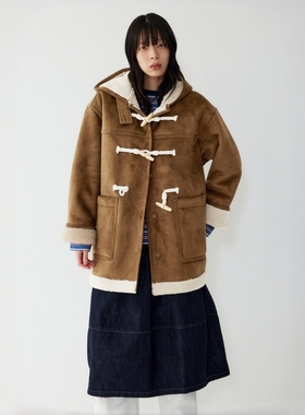 STUDIO TOMBOY 羊羔毛摇粒绒大衣 女仿麂皮通勤保暖宽松连帽外套