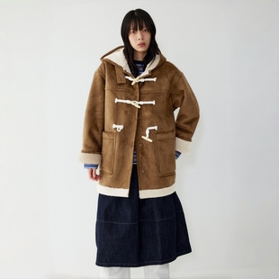 STUDIO TOMBOY 羊羔毛摇粒绒大衣 女仿麂皮通勤保暖宽松连帽外套