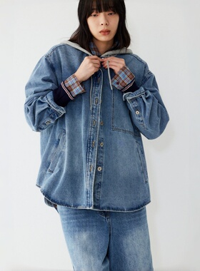 STUDIO TOMBOY 连帽牛仔衬衫 女宽松韩系通勤休闲叠穿牛仔外套