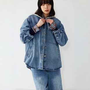 STUDIO TOMBOY 连帽牛仔衬衫 女宽松韩系通勤休闲叠穿牛仔外套