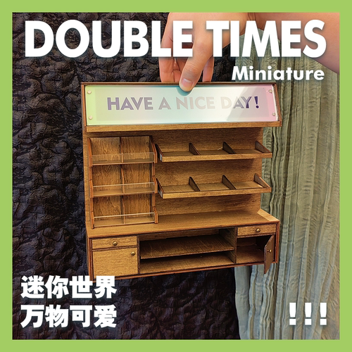 时间玩具微缩食玩迷你木制甜品中岛台甜品摆件模型灯箱柜娃屋场景