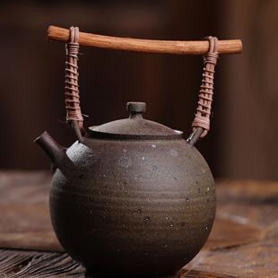 景德镇老岩泥泡茶壶纯手工粗陶煮水壶藤条把手提梁茶壶炭火煮茶