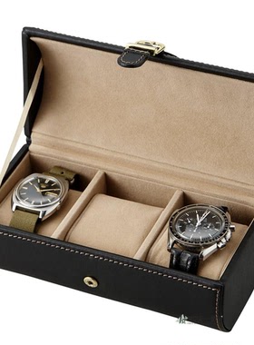 日本代购 茶谷产业Elementum 黑色皮质三支装手表收纳盒便携表盒