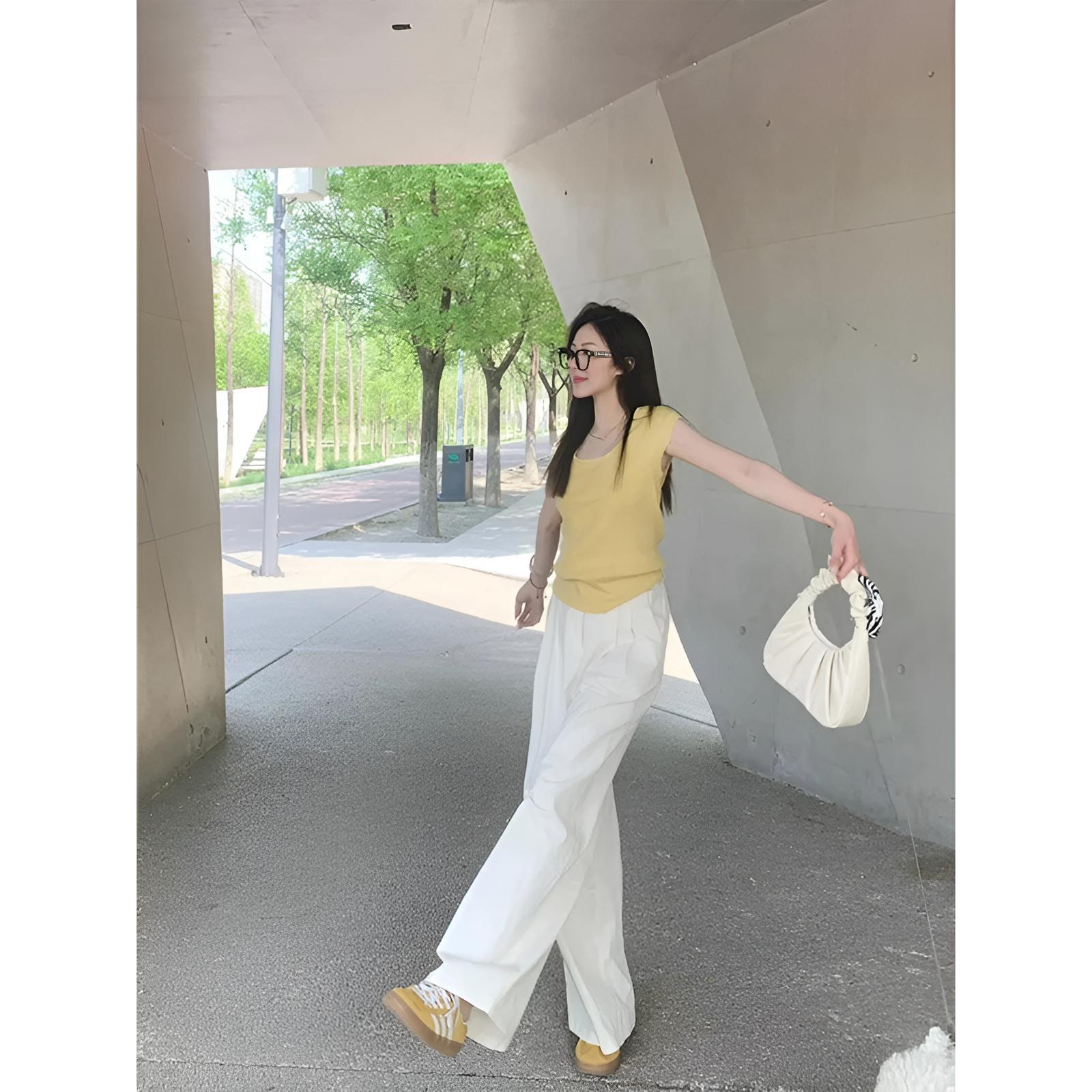 白色休闲阔腿裤女夏季薄款宽松垂感直筒裤工装拖地长裤子