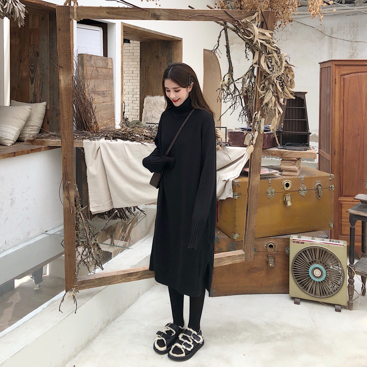 Actual Shot Shows Show Face Small Winter High-collar Bottom Wool Dresses Women's Long Slender Skirt