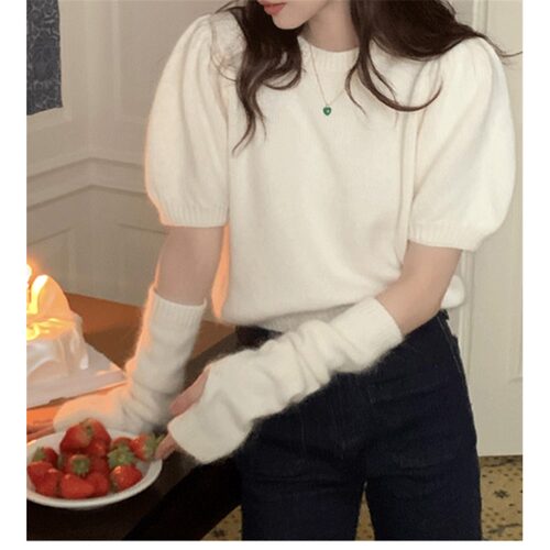 韩系白色袖套毛衣女秋冬2026新款内搭打底衫慵懒高级感针织衫上衣