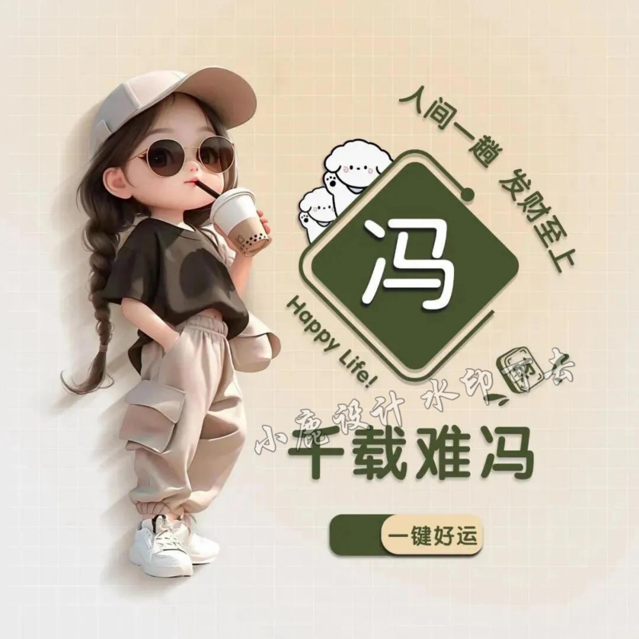 抖音直播间同款卡通姓氏情侣谐音梗微信头像定制作图片设计