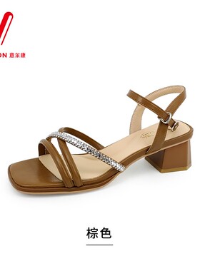 意尔康女鞋2026夏季新款复古绑带罗马鞋一字带凉鞋女6351AL17925U