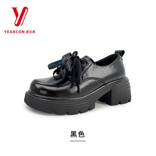 意尔康女鞋2026秋季新款粗跟双系带单鞋高级感乐福鞋6562AD19267Y