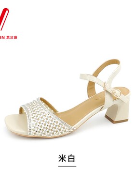 意尔康女鞋2026夏季新款法式时尚洋气一字扣粗跟凉鞋6351GL32653U
