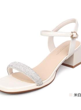 意尔康凉鞋女2023夏季今年新款不灵不灵的粗跟中跟配裙子仙10851