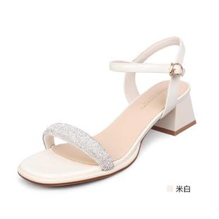 不灵不灵 今年新款 粗跟中跟配裙子仙10851 女2023夏季 意尔康凉鞋