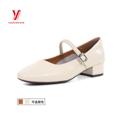 意尔康女鞋2025秋季新款真皮玛丽珍鞋粗跟一字带单鞋5551GA30788Y