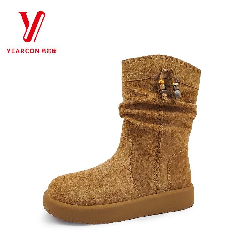 意尔康女鞋2025冬季新款百搭褶皱加绒保暖平底休闲靴5862GM317602,女鞋,时尚雪地靴,淘宝优惠券,粉丝福利购,淘宝优惠卷