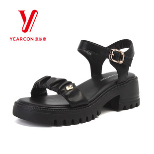 百搭正品 意尔康凉鞋 2023新款 夏季 粗跟绝美仙女风配裙子04446 女款