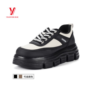 意尔康女鞋秋冬款2023新款真皮加绒休闲鞋厚底增高板鞋百搭19914