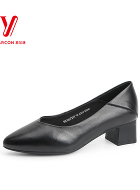 意尔康女鞋2025年秋季新款真皮粗跟单鞋百搭时装皮鞋5451DA27355Y
