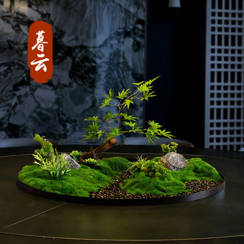 酒店餐桌中间转盘摆花大圆桌装饰品花艺摆件高端饭店景观造景沙盘