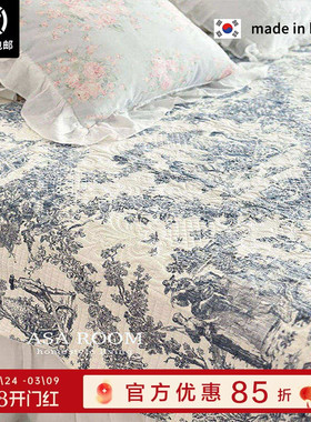 现货▲王炸价~ASAROOM纯棉复古水墨衍缝床单 背面防滑床盖200*230