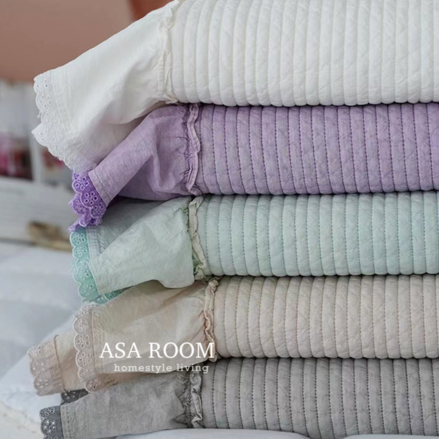 现货▲巨好看 小美自留 ASAROOM 韩国80支绗缝床单荷叶边床盖