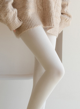 秋冬款燕麦奶白色900D薄绒羽毛绒保暖显瘦基础平纹打底连裤袜女