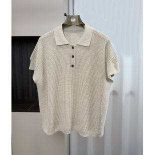 2026新款清凉藏肉亚麻棉金丝线翻领针织短袖上衣女老钱风polo衫