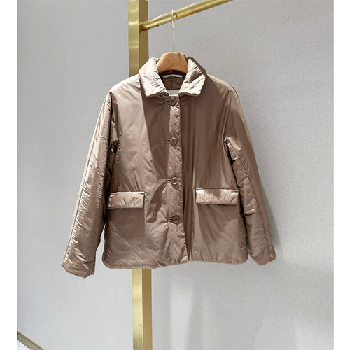 M家~2025秋冬新款单排扣翻领驼绒真丝棉服短款外套女