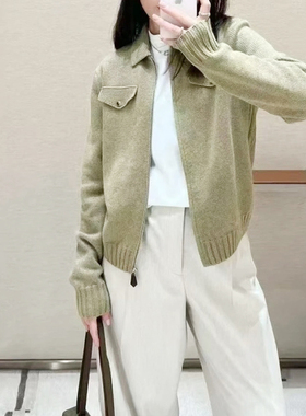 老钱风~LP同款羊绒羊毛开衫女Polo翻领毛衣外套夹克毛衣外套女