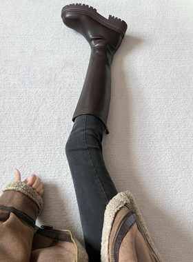 灰色紧身牛仔裤女加绒裤冬季2025新款弹力修身显瘦高腰小脚裤靴裤