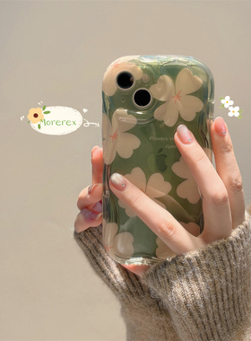 ins风绿色花朵适用华为mate50e手机壳p40pro创意nova7se新款荣耀magic5女款x30i小众防摔6硅胶80gt全包苹果14