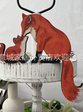 ins木制狐狸挂饰门角装饰摆件