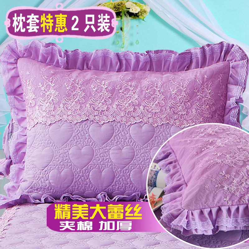 韩版加厚蕾丝夹棉花边枕套2只装单人儿童成人学生枕头套48x74cm