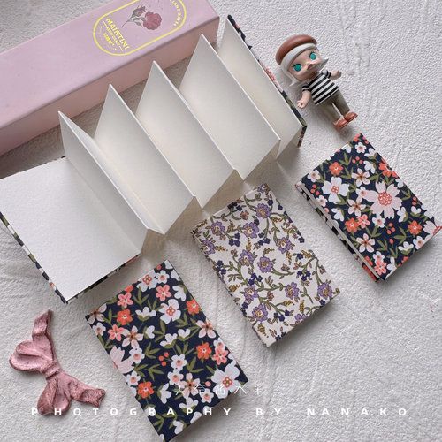 遵爵迷你风琴本纯棉300g细纹中粗水彩纸便携随身碎花手账本