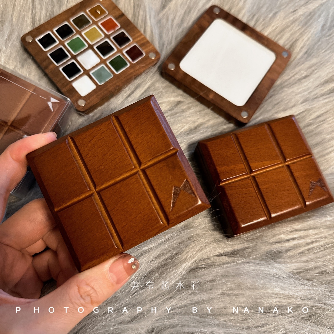 马蒂尼木盒 水彩颜料收纳盒 16格可爱小巧便携写生巧克力盒子