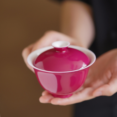 心歌古风胭脂红茶具景德鎮陶瓷茶具套装盖碗茶杯送礼闺蜜女士茶具